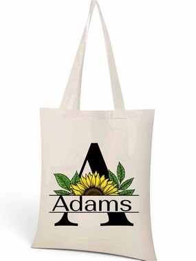 Personalized Sunflower Monogram Tote Bag - All Letters available in same design